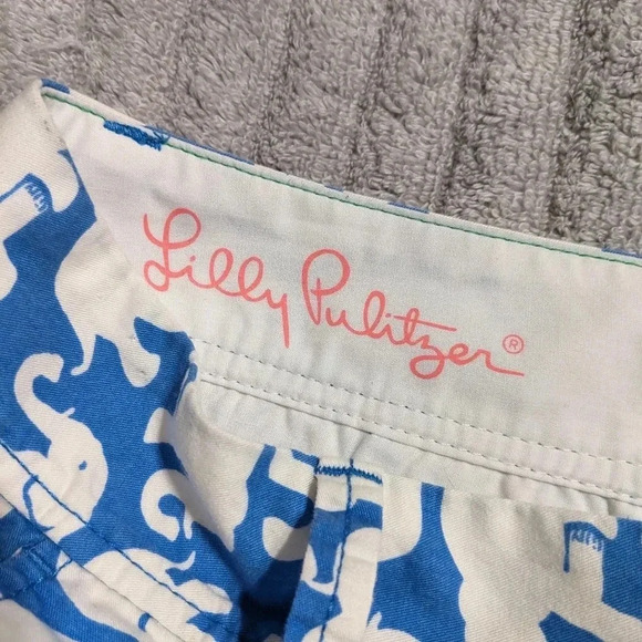 Lilly Pulitzer Blue Tusk In Sun The Callahan Short Elephant Print‎ Shorts Size 0 - Picture 7 of 8